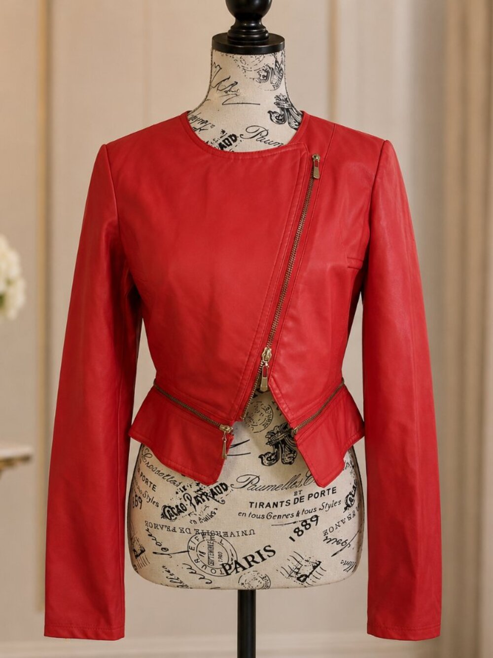 Therapy by Lane Crawford Red Leather Jacket Cropped - Size M, NWT - Picture 2 of 7